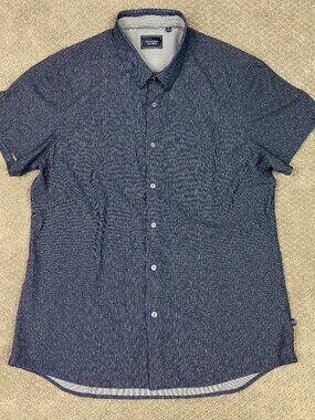 7 Diamonds 4 Way Stretch Shirt Men's Large Blue Short Sleeve Button Up Future